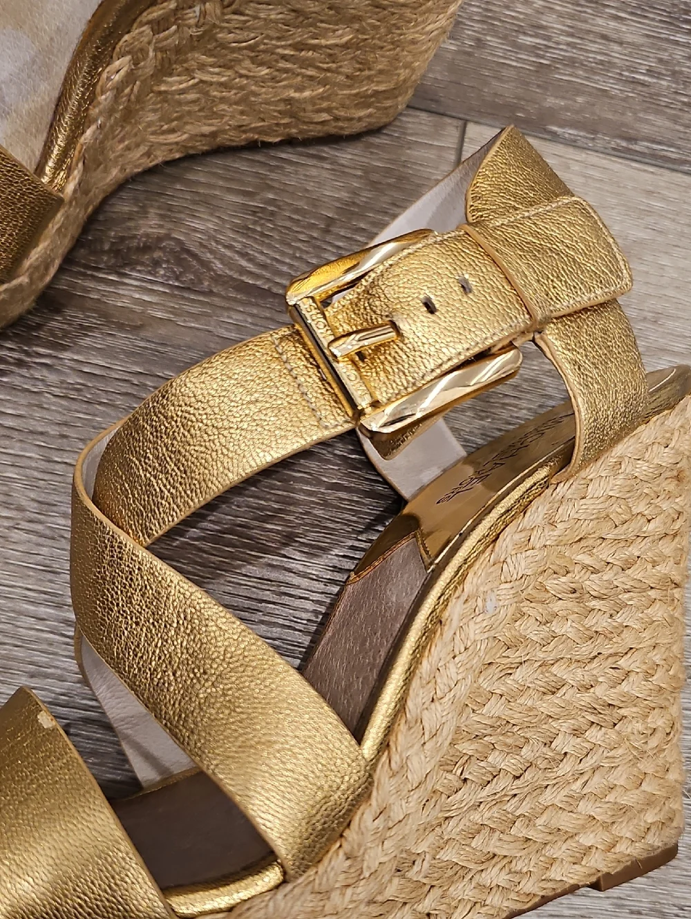 MICHAEL KORS Gold Metallic Espadrilles Wedges Sandals Sz 8.5